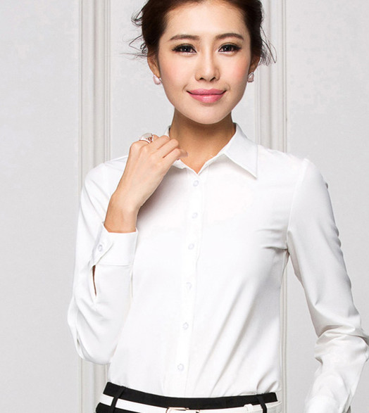 新款女裝韓版免燙襯衣修身女長袖簡約通勤OL職業白襯